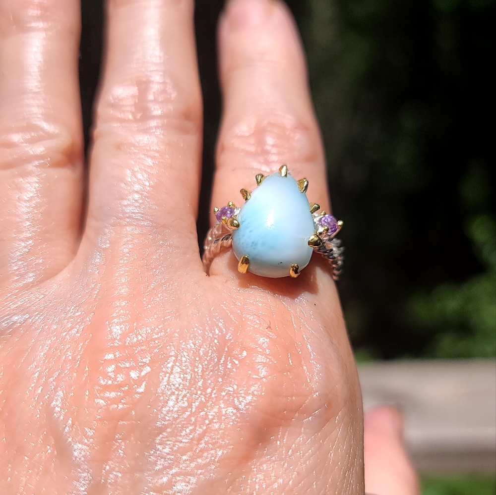Larimar & Amethyst Sterling silver ring sz 8.75 - Picture 5 of 6